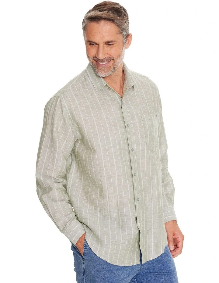 Provence Linen Long Sleeve Shirt in Green