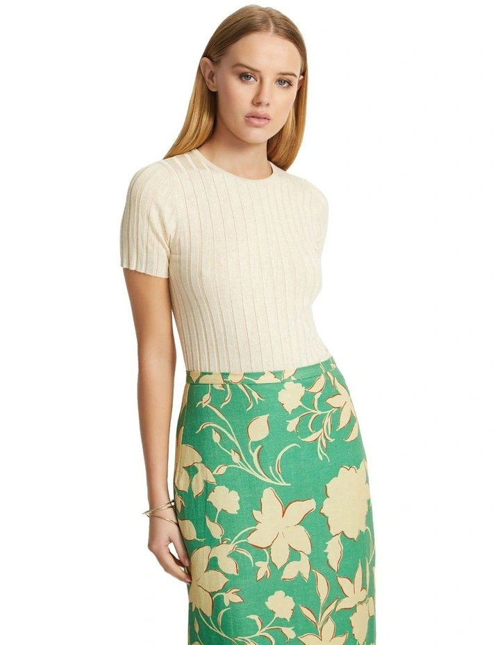 Sasha Crew Neck Short Sleeve Knit Top in Stone