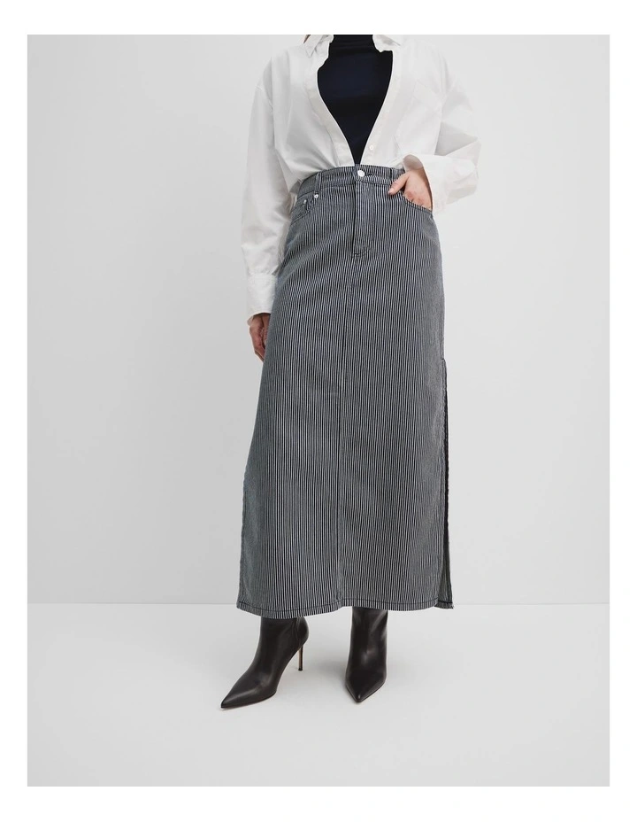 Denim Stripe Skirt in Deep Navy