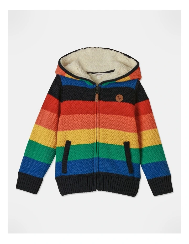 Knitted Sherpa Lined Zip Thru in Rainbow