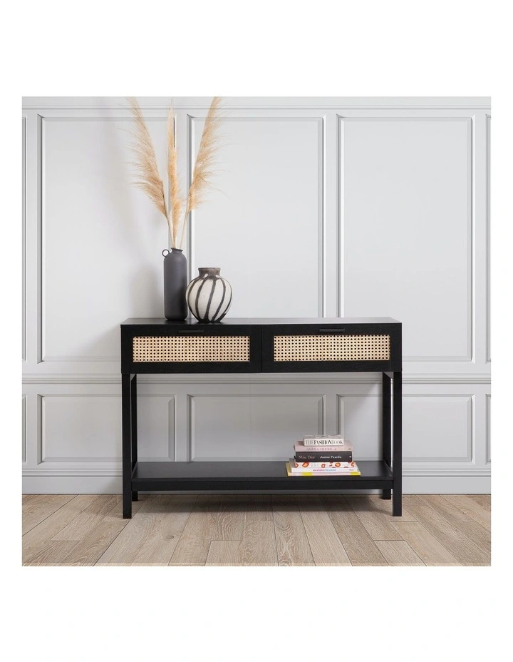 Casa Decor Rattan Console Table in Wood Black