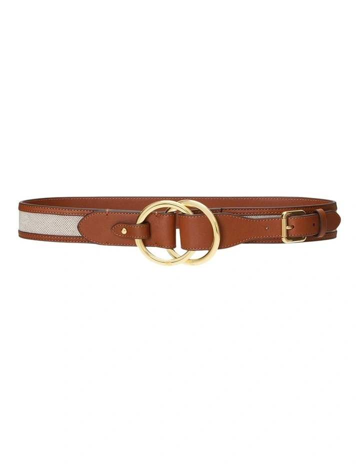 Canvas & Leather Bend-Back Belt in Beige