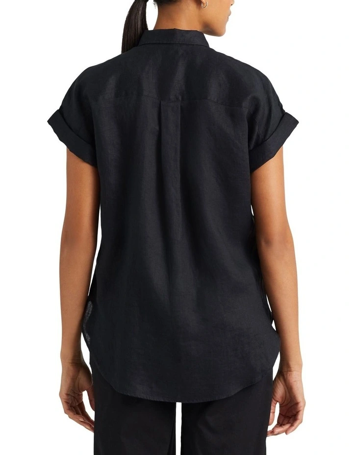 Linen Short Sleeve Shirt in Black