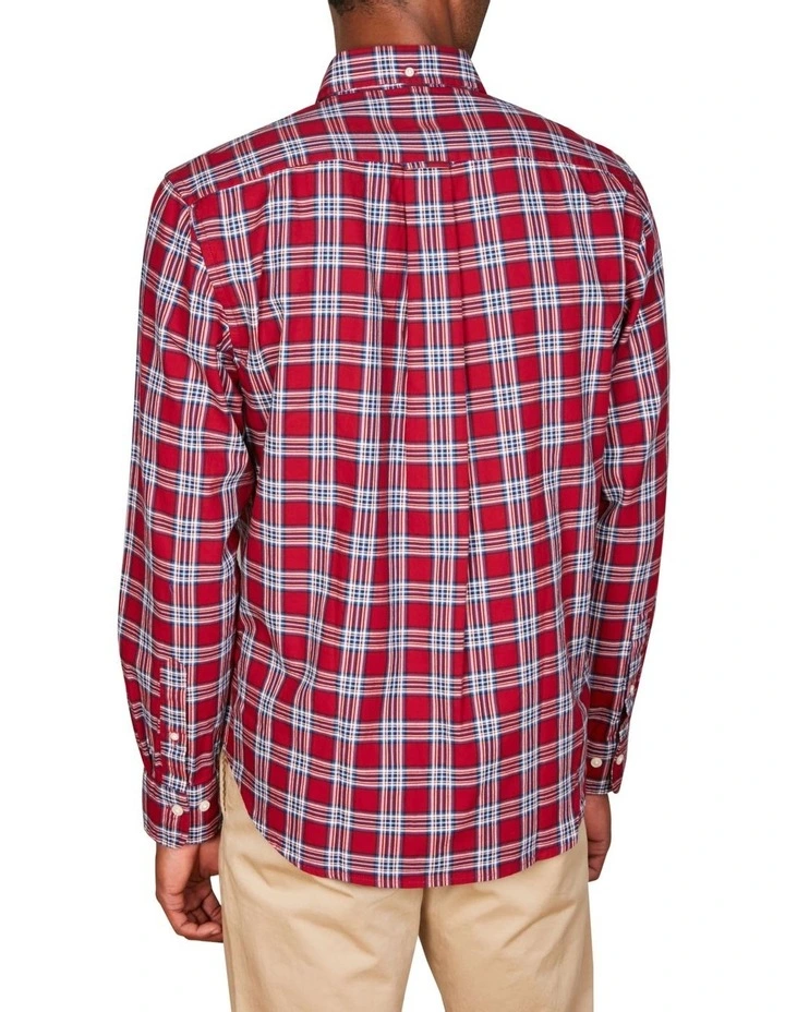 Regular Fit Checked Archive Oxford Shirt in Mahogany Red