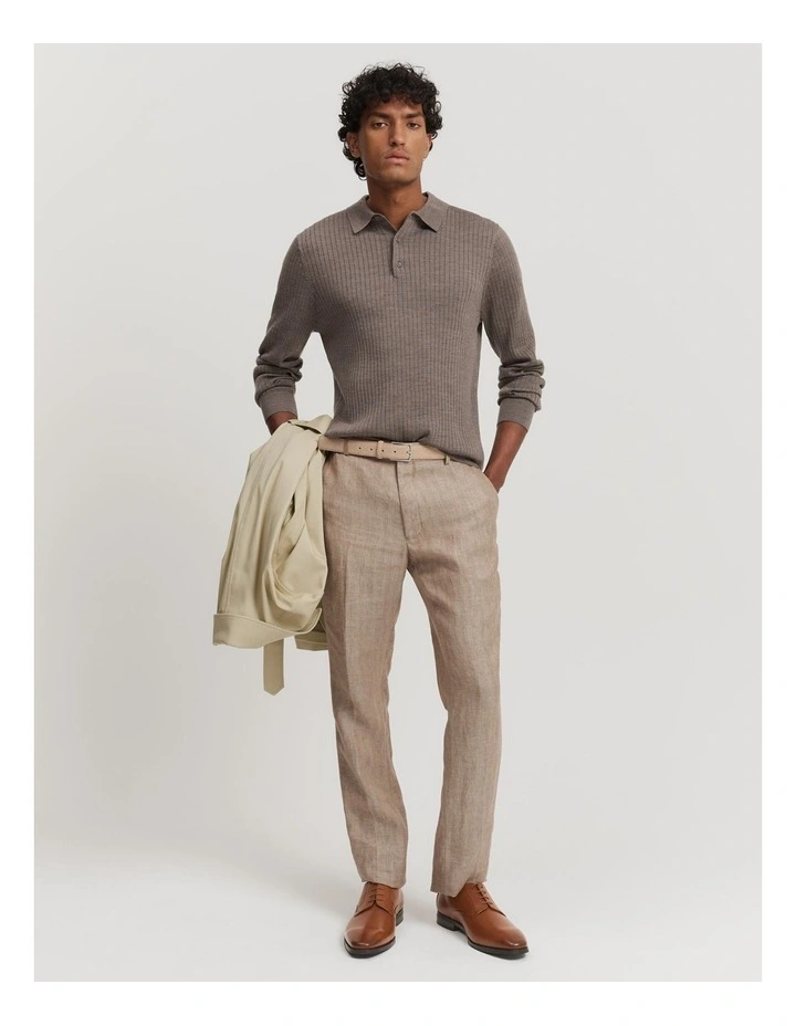 Verified Australian Merino Wool Ribbed Polo in Fawn