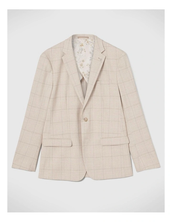 Slim Stretch Prince Of Wales Lightweight Tailored Jacket in Natural Check