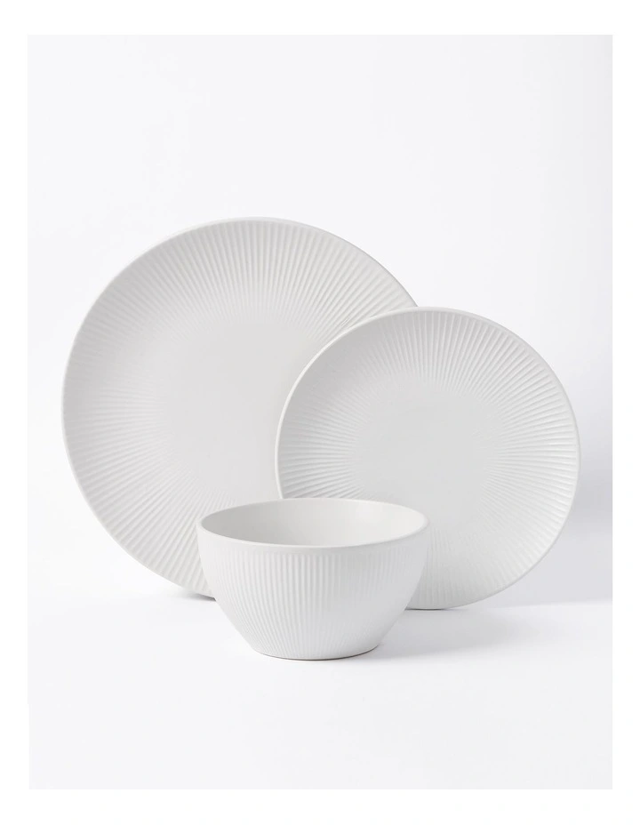 Maze 4 Person Ribbed Dinner Set 12 Piece in Matte Glaze White