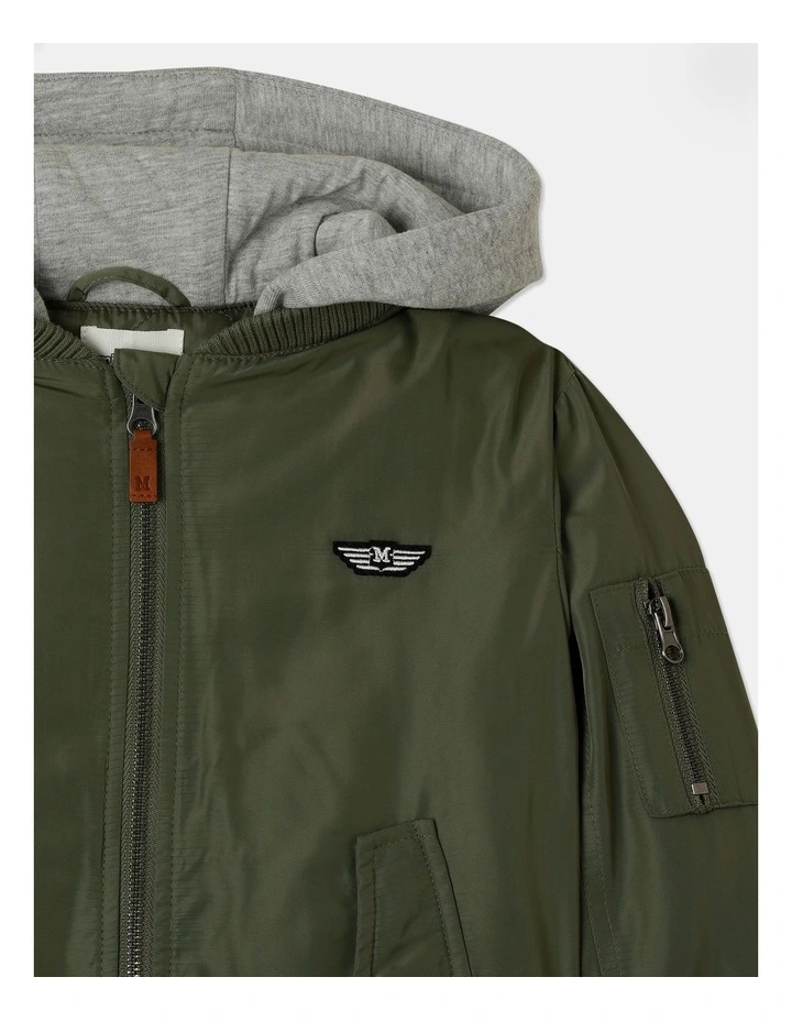 Woven Bomber Jacket with Hood (3-8 Year) in Khaki