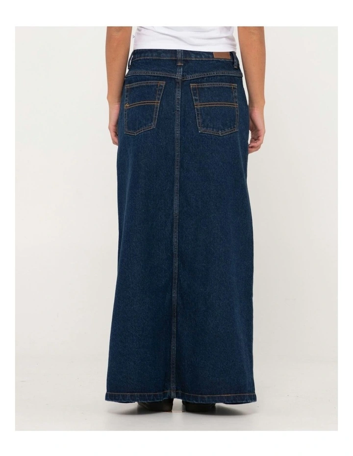 Celeste Low Rise Denim Maxi Skirt in Blue