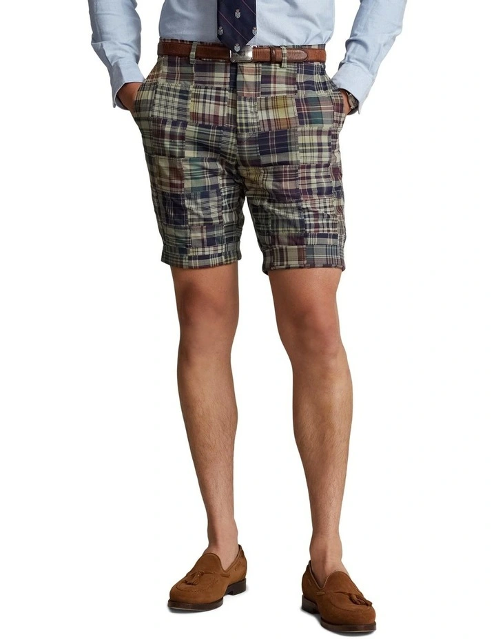 8.5-Inch Patchwork Madras Shorts in Blue
