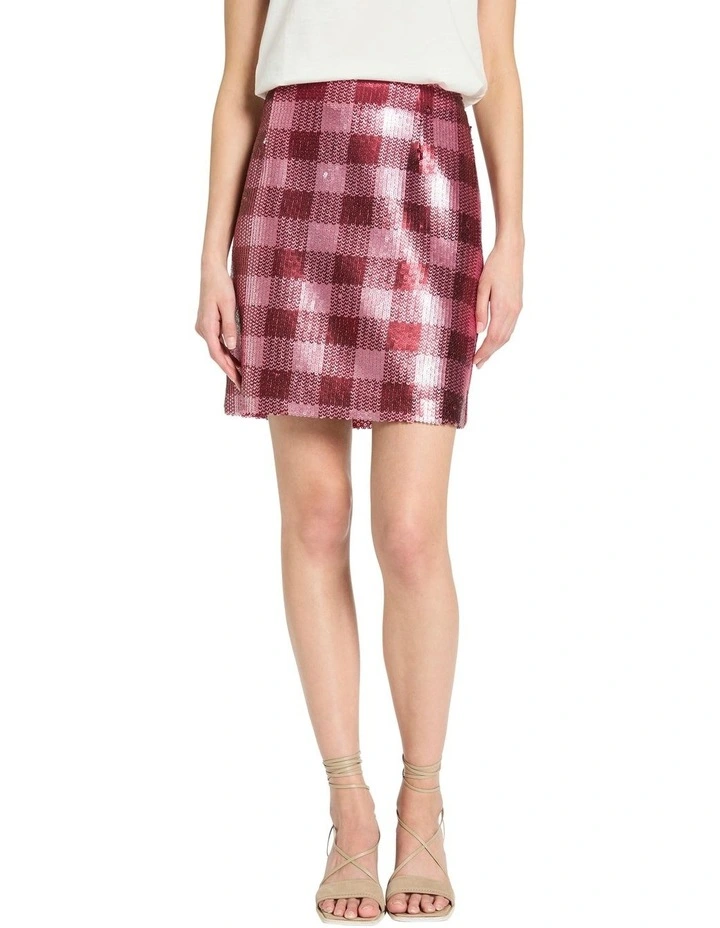 Check Back Sequin Mini Skirt in Pink Check