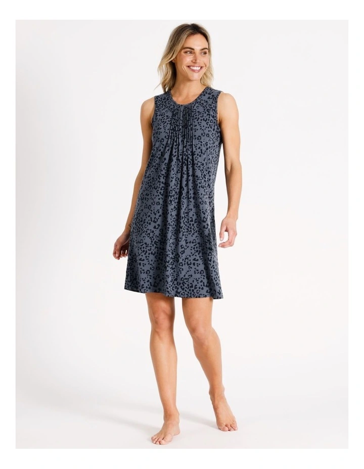 Poly Viscose Elastane Sleeveless Nightie in Navy Leopard