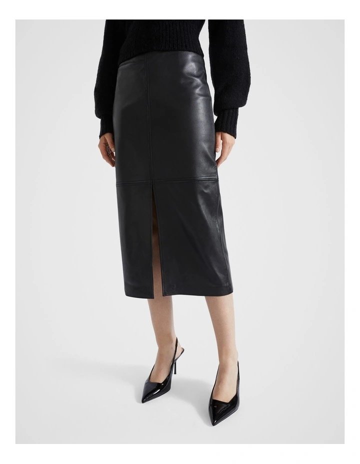 Leather Midi Pencil Skirt in Black