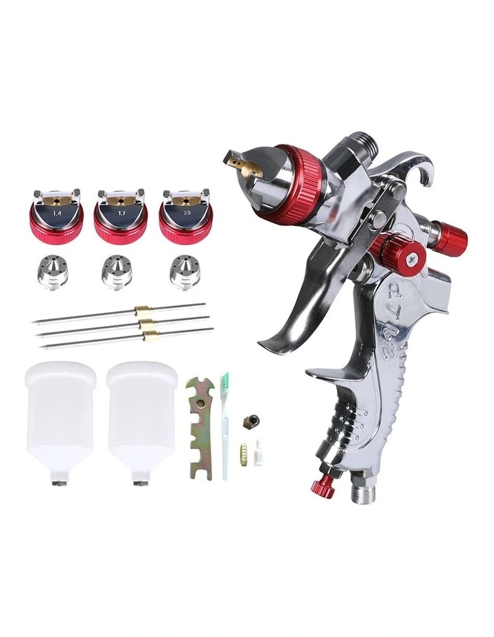 Spray Gun Paint Gun Kit HVLP Gravity Feed Air 1.4mm 1.7mm 2mm 3Tips in Red