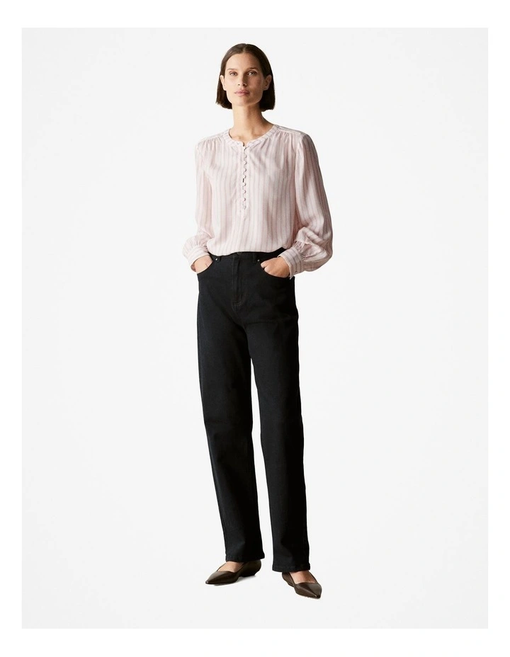 Modal Stripe Yoke Detail Blouse in Blush Pink