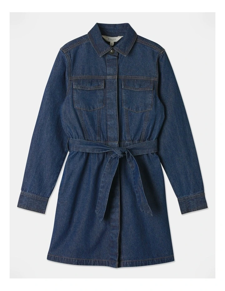 Long Sleeve Denim Dress in Indigo