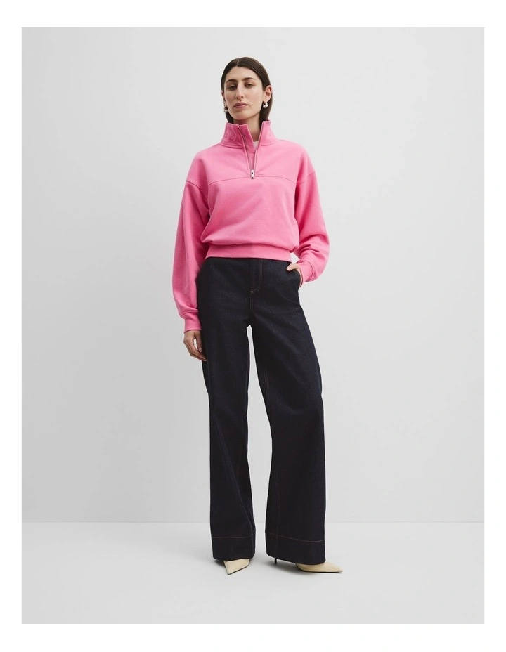 Zip Collar Sweat in Pink Punch