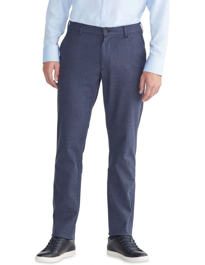 Slim Cotton Check Business Pant in Blue