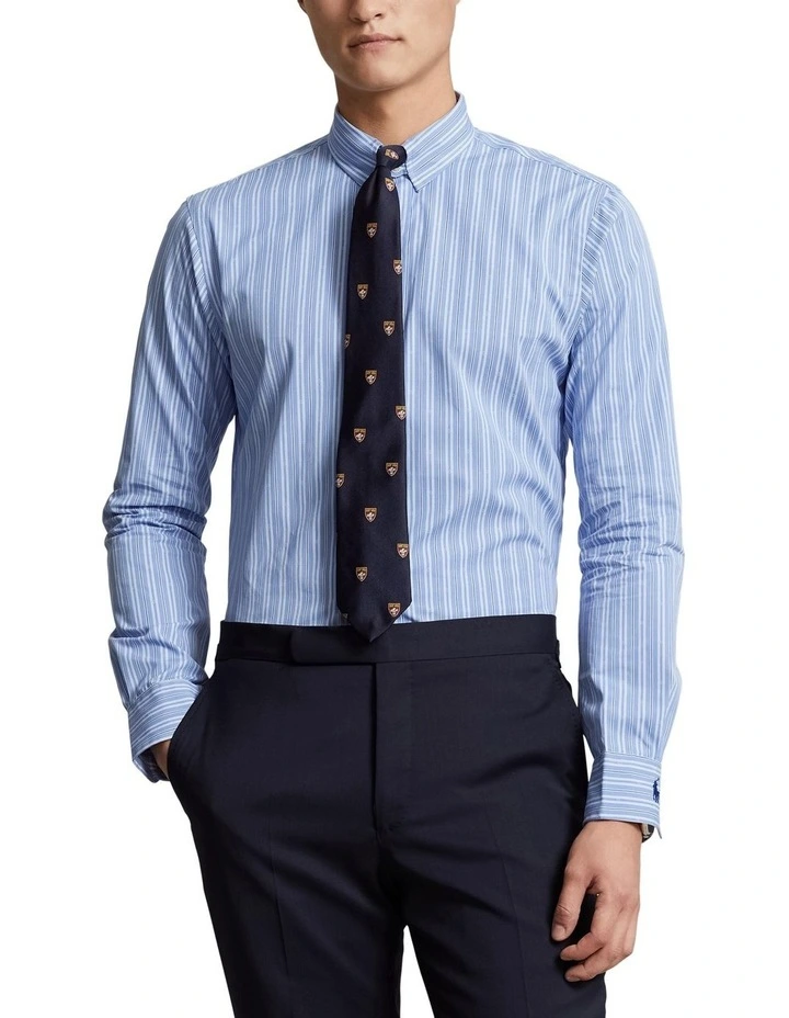 Classic Fit Striped Poplin Shirt in Blue