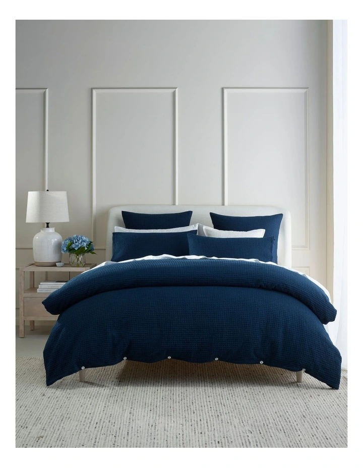 Cotton Waffle Quilt Cover Set in Navy