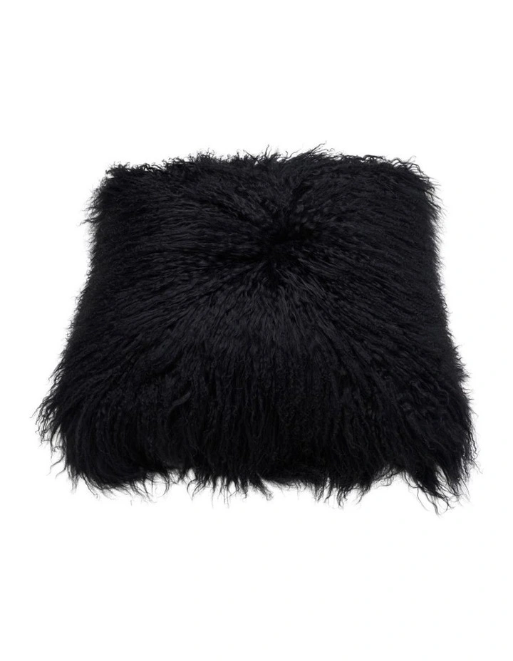 Naturally Sheepskins Long Wool Mongolian Sheepskin Cushion Cover in Black