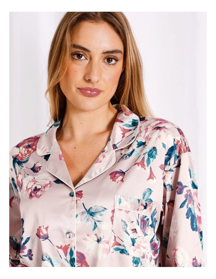 Luxe Satin Long Sleeve Pyjama Set in Floral