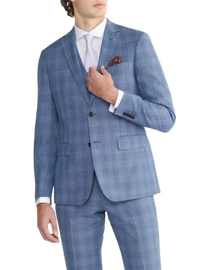 Slim Slub Check Suit Jacket in Blue