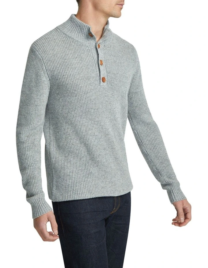 Cedric Button Collar Knit Top in Melange Grey