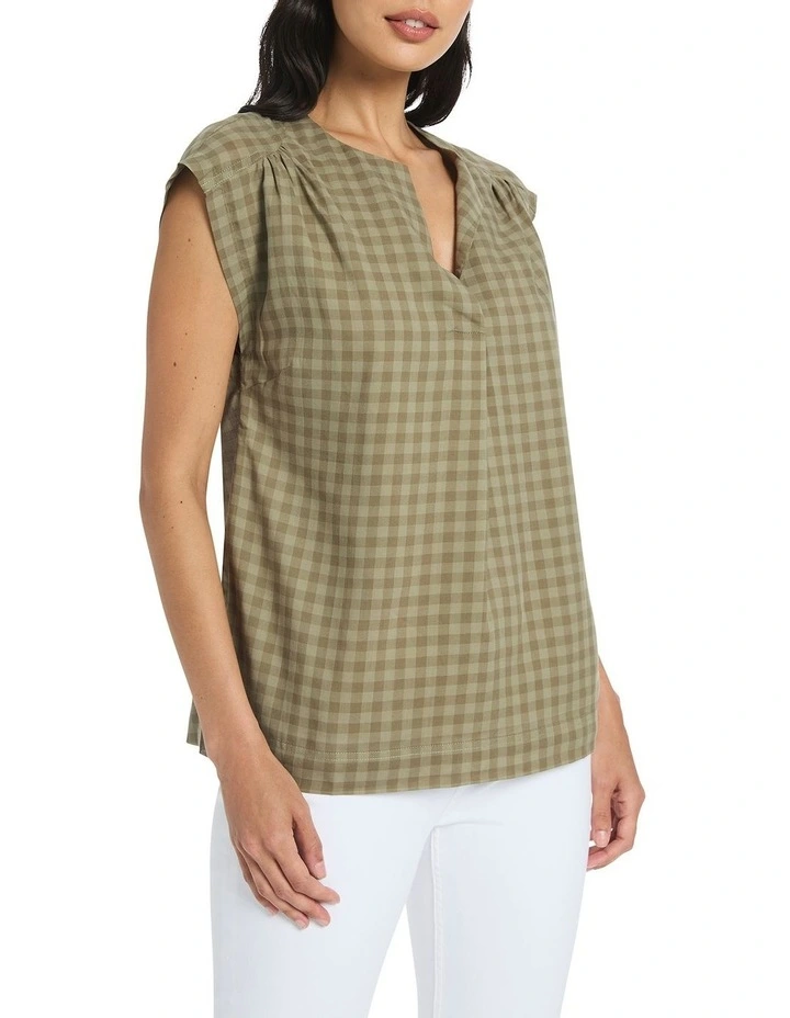 Nicola Check Top in Moss