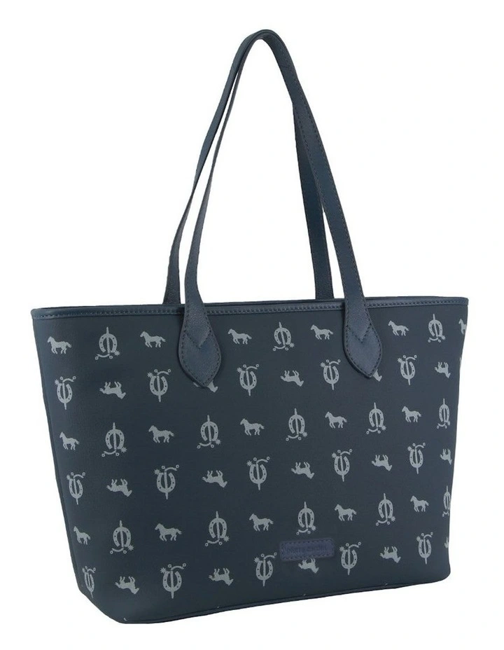 Canvas Print Leather Trim Tote Bag in Sky Blue