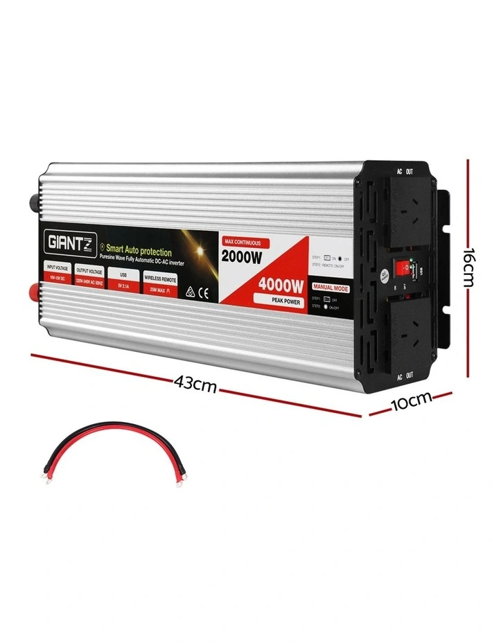 Giantz Pure Sine Wave Inverter 12V-240V Camping Boat Caravan