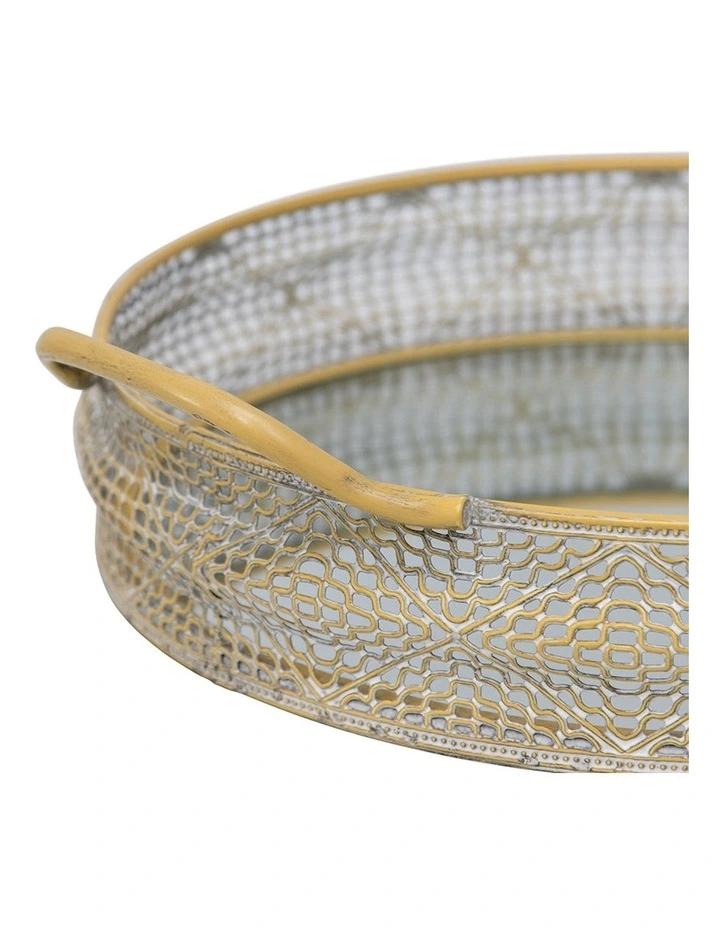 Mirror Tray Set of 2 in Antique Gold
