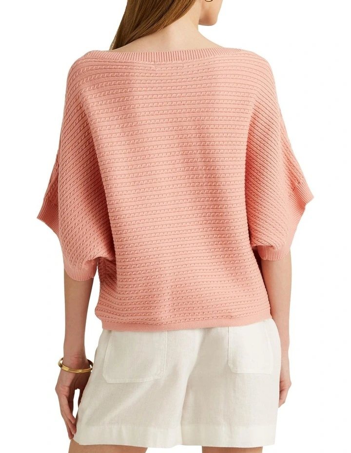 Cable-Knit Cotton-Blend Sweater in Pink