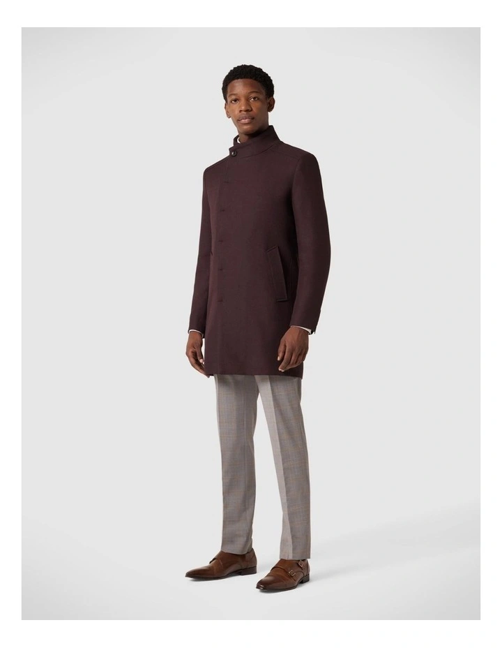 Two Tone Funnel Neck Coat in Burgundy