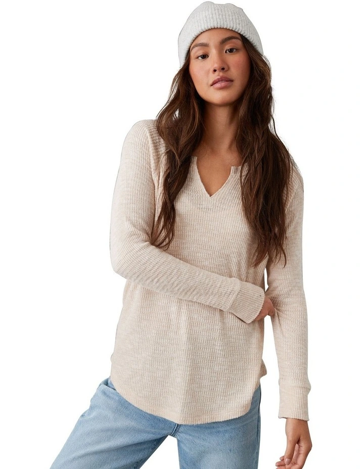 Long-Sleeve Waffle Plush Tee in Oatmeal Heather