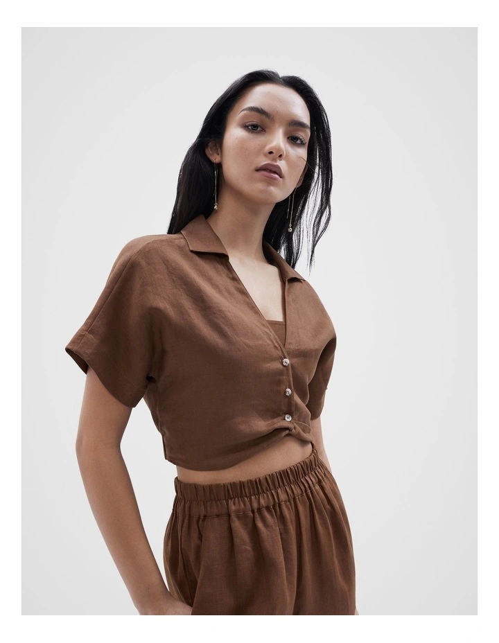 Linen Twist Detail Top in Chocolate