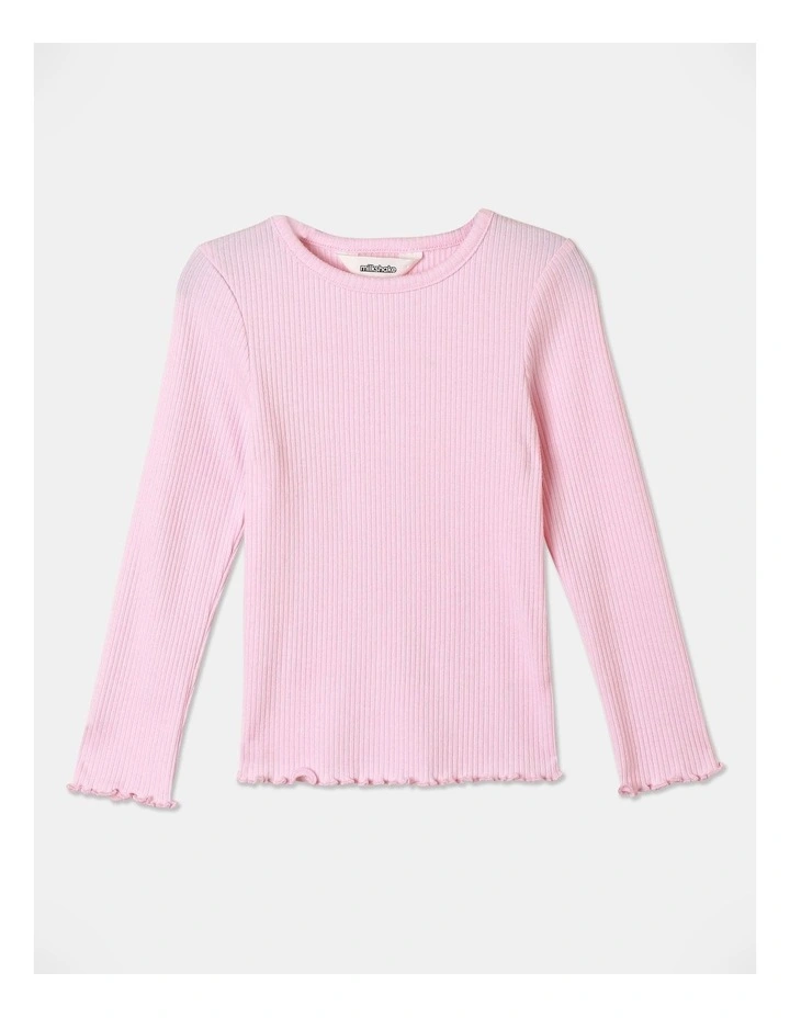 Essential Plain Rib Long Sleeve Tee in Pink