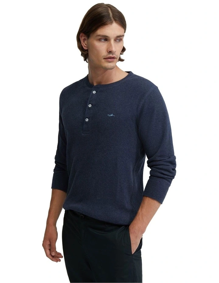 Henry Organic Cotton Waffle Long Sleeve Tee in Navy