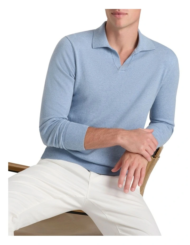 Carter Long Sleeve Polo in Blue Sky