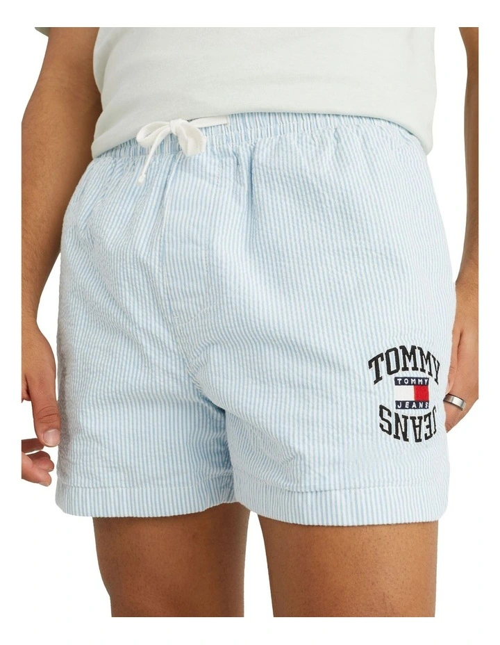 Seersucker Beach Short in Skysail/White