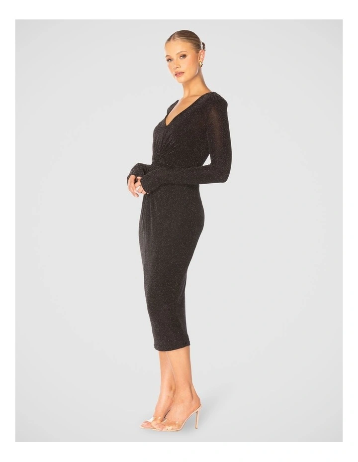 Riley Long Sleeve Midi Dress in Black