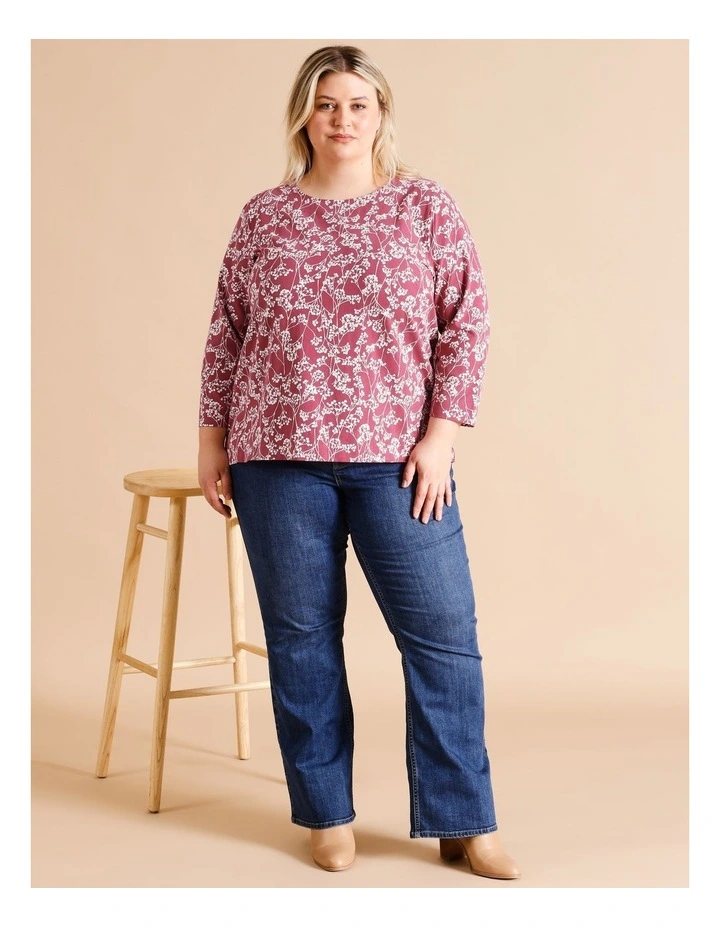 3/4 Sleeve Swing Tee In Cherry/Chalk Monotone Floral