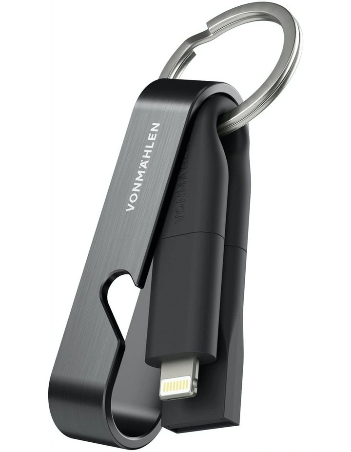 High Six 6 in 1 Key Ring Charging Cable Micro USB C Lighting in Black