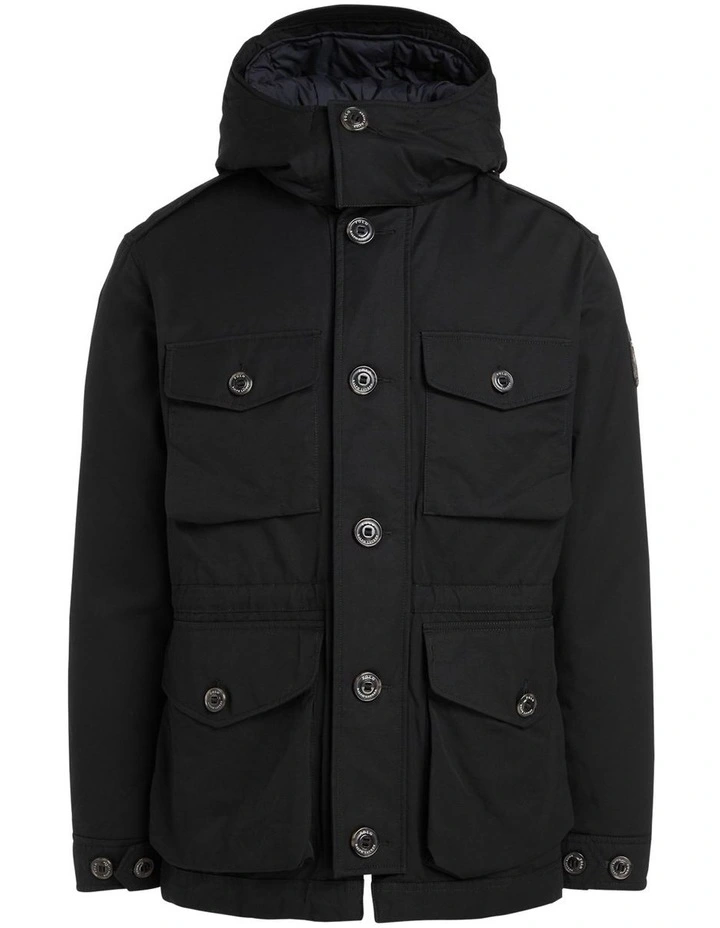 Down Hooded Field Jacket in Black