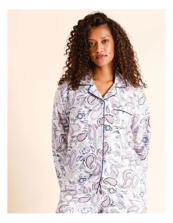 Flannelette Pyjama Set in White Paisley