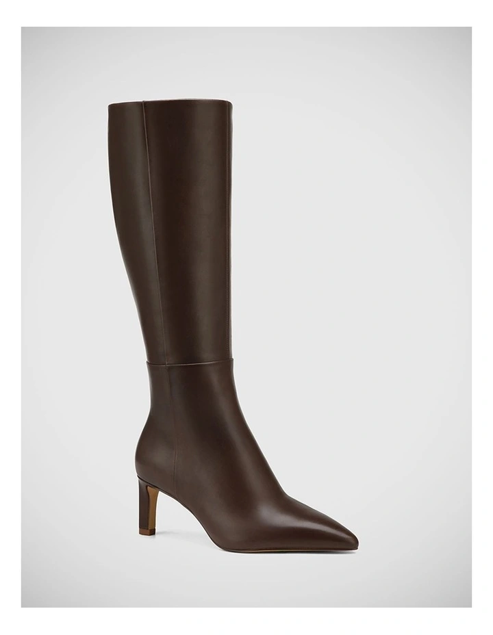 Kian Leather Stiletto Heel Long Boot in Espresso