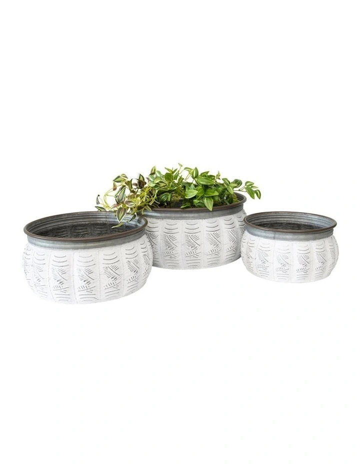 Round French Flower Pot Planter Set of 3 in Silver