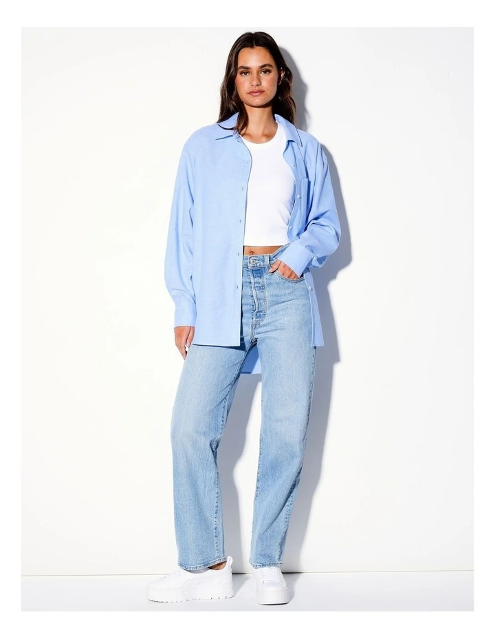 Organic Cotton Blend Boyfriend Shirt in Light Blue