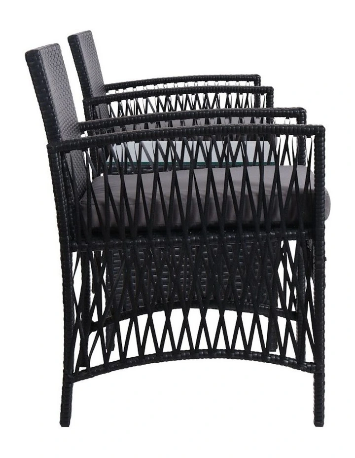 Outdoor Patio Furniture Bistro 3 Piece Set in Black