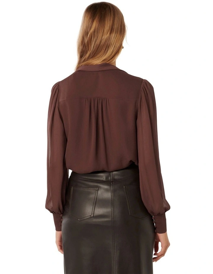 Teresa Neck Tie Blouse in Chocolate